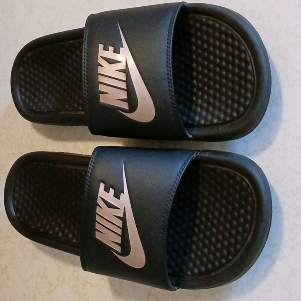 Nike Rose Gold And Black Slides